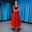 Chic Bordeaux Daim Robe De Bal 2019 Princesse V-Cou Sans Manches Forme de coeur Tulle Longueur Cheville Volants Dos Nu Robe De Ceremonie