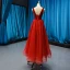 Chic Bordeaux Daim Robe De Bal 2019 Princesse V-Cou Sans Manches Forme de coeur Tulle Longueur Cheville Volants Dos Nu Robe De Ceremonie