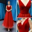 Chic Bordeaux Daim Robe De Bal 2019 Princesse V-Cou Sans Manches Forme de coeur Tulle Longueur Cheville Volants Dos Nu Robe De Ceremonie