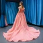 Fabulous Pearl Pink Prom Dresses 2019 Ball Gown Off-The-Shoulder Short Sleeve Appliques Flower Rhinestone Court Train Ruffle Backless Formal Dresses