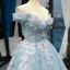 Fabulous Pearl Pink Prom Dresses 2019 Ball Gown Off-The-Shoulder Short Sleeve Appliques Flower Rhinestone Court Train Ruffle Backless Formal Dresses