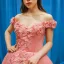 Fabulous Pearl Pink Prom Dresses 2019 Ball Gown Off-The-Shoulder Short Sleeve Appliques Flower Rhinestone Court Train Ruffle Backless Formal Dresses