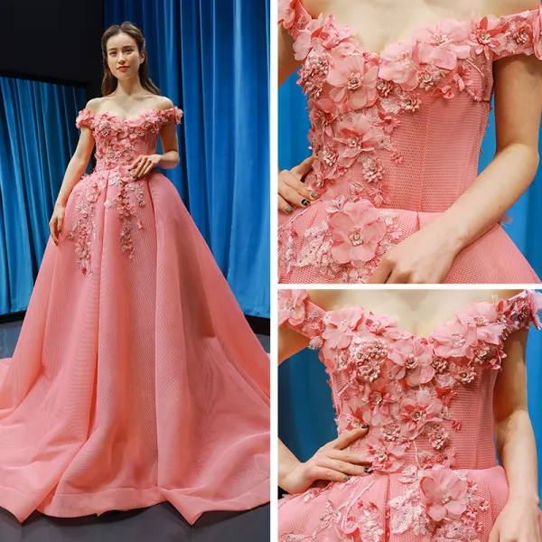 Fabulous Pearl Pink Prom Dresses 2019 Ball Gown Off-The-Shoulder Short ...