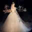 Elegant Champagne Brudekjoler 2019 Ballkjole Kjæreste Uten Ermer Ryggløse Beading Perle Appliques Blonder Glitter Tyll Cathedral Train Buste