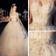 Elegant Champagne Brudekjoler 2019 Ballkjole Kjæreste Uten Ermer Ryggløse Beading Perle Appliques Blonder Glitter Tyll Cathedral Train Buste