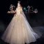 Bling Bling Champagne Robe De Mariée 2019 Princesse De l'épaule Manches Courtes Dos Nu Appliques En Dentelle Glitter Tulle Cathedral Train Volants