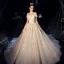 Bling Bling Champagne Robe De Mariée 2019 Princesse De l'épaule Manches Courtes Dos Nu Appliques En Dentelle Glitter Tulle Cathedral Train Volants
