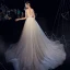 Meilleur Champagne Jardin / Extérieur Robe De Mariée 2019 Princesse Bretelles Spaghetti Transparentes Col v profond Sans Manches Dos Nu Appliques En Dentelle Perlage Perle Glitter Tulle Train De Balayage Volants