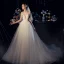 Meilleur Champagne Jardin / Extérieur Robe De Mariée 2019 Princesse Bretelles Spaghetti Transparentes Col v profond Sans Manches Dos Nu Appliques En Dentelle Perlage Perle Glitter Tulle Train De Balayage Volants