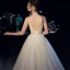 Meilleur Champagne Jardin / Extérieur Robe De Mariée 2019 Princesse Bretelles Spaghetti Transparentes Col v profond Sans Manches Dos Nu Appliques En Dentelle Perlage Perle Glitter Tulle Train De Balayage Volants