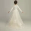 Chic / Beautiful Champagne Flower Girl Dresses 2019 A-Line / Princess See-through V-Neck Long Sleeve Appliques Lace Sweep Train Ruffle Wedding Party Dresses