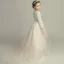 Chic / Beautiful Champagne Flower Girl Dresses 2019 A-Line / Princess See-through V-Neck Long Sleeve Appliques Lace Sweep Train Ruffle Wedding Party Dresses