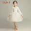 Chic / Beautiful Champagne Flower Girl Dresses 2019 A-Line / Princess See-through V-Neck Long Sleeve Appliques Lace Sweep Train Ruffle Wedding Party Dresses