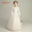 Chic / Beautiful Champagne Flower Girl Dresses 2019 A-Line / Princess See-through V-Neck Long Sleeve Appliques Lace Sweep Train Ruffle Wedding Party Dresses