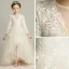 Chic / Beautiful Champagne Flower Girl Dresses 2019 A-Line / Princess See-through V-Neck Long Sleeve Appliques Lace Sweep Train Ruffle Wedding Party Dresses