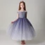 Chic / Beautiful Purple Flower Girl Dresses 2019 Ball Gown Off-The-Shoulder Short Sleeve Glitter Polyester Ankle Length Ruffle Backless Wedding Party Dresses