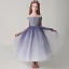 Chic / Beautiful Purple Flower Girl Dresses 2019 Ball Gown Off-The-Shoulder Short Sleeve Glitter Polyester Ankle Length Ruffle Backless Wedding Party Dresses
