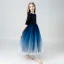 Ciel étoilé Bleu Marine Robe Ceremonie Fille 2019 Princesse Encolure Dégagée 1/2 Manches Glitter Paillettes Longueur Cheville Volants Robe Pour Mariage