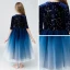 Ciel étoilé Bleu Marine Robe Ceremonie Fille 2019 Princesse Encolure Dégagée 1/2 Manches Glitter Paillettes Longueur Cheville Volants Robe Pour Mariage