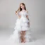 Classy Ivory See-through Flower Girl Dresses 2019 A-Line / Princess High Neck Short Sleeve Butterfly Appliques Lace Rhinestone Beading Asymmetrical Cascading Ruffles Wedding Party Dresses