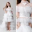 Classy Ivory See-through Flower Girl Dresses 2019 A-Line / Princess High Neck Short Sleeve Butterfly Appliques Lace Rhinestone Beading Asymmetrical Cascading Ruffles Wedding Party Dresses