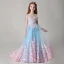 Meilleur Bleu Transparentes Robe Ceremonie Fille 2019 Princesse Encolure Dégagée Manches Courtes Perle Rose Appliques En Dentelle Tribunal Train Volants Dos Nu Robe Pour Mariage