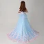 Meilleur Bleu Transparentes Robe Ceremonie Fille 2019 Princesse Encolure Dégagée Manches Courtes Perle Rose Appliques En Dentelle Tribunal Train Volants Dos Nu Robe Pour Mariage