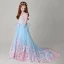 Meilleur Bleu Transparentes Robe Ceremonie Fille 2019 Princesse Encolure Dégagée Manches Courtes Perle Rose Appliques En Dentelle Tribunal Train Volants Dos Nu Robe Pour Mariage