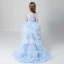 Chic / Beautiful Sky Blue See-through Flower Girl Dresses 2019 A-Line / Princess Scoop Neck Sleeveless Pearl Asymmetrical Cascading Ruffles Wedding Party Dresses