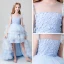 Chic / Beautiful Sky Blue See-through Flower Girl Dresses 2019 A-Line / Princess Scoop Neck Sleeveless Pearl Asymmetrical Cascading Ruffles Wedding Party Dresses