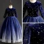 Ciel étoilé Bleu Marine Daim Robe Ceremonie Fille 2019 Robe Boule Encolure Dégagée 1/2 Manches Glitter Paillettes Longue Volants Robe Pour Mariage