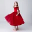 Chic / Beautiful Burgundy Suede Flower Girl Dresses 2019 A-Line / Princess Scoop Neck Puffy Short Sleeve Tea-length Ruffle Wedding Party Dresses