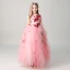 Chic / Beautiful Candy Pink See-through Flower Girl Dresses 2019 Ball Gown Scoop Neck Sleeveless Appliques Flower Floor-Length / Long Cascading Ruffles Wedding Party Dresses