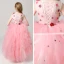 Chic / Beautiful Candy Pink See-through Flower Girl Dresses 2019 Ball Gown Scoop Neck Sleeveless Appliques Flower Floor-Length / Long Cascading Ruffles Wedding Party Dresses