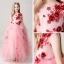 Chic / Beautiful Candy Pink See-through Flower Girl Dresses 2019 Ball Gown Scoop Neck Sleeveless Appliques Flower Floor-Length / Long Cascading Ruffles Wedding Party Dresses