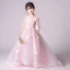 Elegant Blushing Pink See-through Flower Girl Dresses 2019 A-Line / Princess Scoop Neck 1/2 Sleeves Butterfly Appliques Lace Pearl Floor-Length / Long Ruffle Backless Wedding Party Dresses