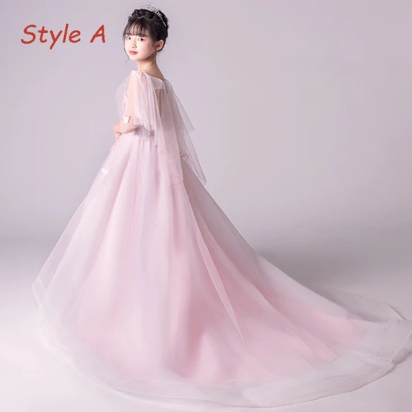 Elegant Blushing Pink See-through Flower Girl Dresses 2019 A-Line / Princess Scoop Neck 1/2 Sleeves Butterfly Appliques Lace Pearl Floor-Length / Long Ruffle Backless Wedding Party Dresses