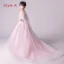 Elegant Blushing Pink See-through Flower Girl Dresses 2019 A-Line / Princess Scoop Neck 1/2 Sleeves Butterfly Appliques Lace Pearl Floor-Length / Long Ruffle Backless Wedding Party Dresses