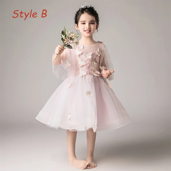 Elegant Blushing Pink See-through Flower Girl Dresses 2019 A-Line / Princess Scoop Neck 1/2 Sleeves Butterfly Appliques Lace Pearl Floor-Length / Long Ruffle Backless Wedding Party Dresses
