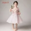 Elegant Blushing Pink See-through Flower Girl Dresses 2019 A-Line / Princess Scoop Neck 1/2 Sleeves Butterfly Appliques Lace Pearl Floor-Length / Long Ruffle Backless Wedding Party Dresses