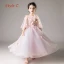 Elegant Blushing Pink See-through Flower Girl Dresses 2019 A-Line / Princess Scoop Neck 1/2 Sleeves Butterfly Appliques Lace Pearl Floor-Length / Long Ruffle Backless Wedding Party Dresses