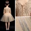 Bling Bling Champagne Flower Girl Dresses 2019 Ball Gown V-Neck Puffy Long Sleeve Glitter Sequins Short Ruffle Backless Wedding Party Dresses