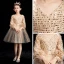 Bling Bling Champagne Flower Girl Dresses 2019 Ball Gown V-Neck Puffy Long Sleeve Glitter Sequins Short Ruffle Backless Wedding Party Dresses