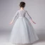 Illusion Grey Flower Girl Dresses 2019 Ball Gown Scoop Neck 3/4 Sleeve Pierced Appliques Lace Bow Sash Floor-Length / Long Ruffle Wedding Party Dresses