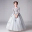 Illusion Grey Flower Girl Dresses 2019 Ball Gown Scoop Neck 3/4 Sleeve Pierced Appliques Lace Bow Sash Floor-Length / Long Ruffle Wedding Party Dresses