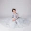 Illusion Grey Flower Girl Dresses 2019 Ball Gown Scoop Neck 3/4 Sleeve Pierced Appliques Lace Bow Sash Floor-Length / Long Ruffle Wedding Party Dresses