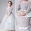 Illusion Grey Flower Girl Dresses 2019 Ball Gown Scoop Neck 3/4 Sleeve Pierced Appliques Lace Bow Sash Floor-Length / Long Ruffle Wedding Party Dresses