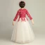 Élégant Champagne Robe Ceremonie Fille 2019 Princesse Encolure Dégagée 3/4 Manches Bordeaux Appliques En Dentelle Longue Volants Robe Pour Mariage