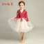 Élégant Champagne Robe Ceremonie Fille 2019 Princesse Encolure Dégagée 3/4 Manches Bordeaux Appliques En Dentelle Longue Volants Robe Pour Mariage