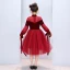 Chic / Belle Bordeaux Daim Transparentes Robe Ceremonie Fille 2019 Princesse Noeud Col Haut Gonflée 3/4 Manches Étoile Tulle Thé Longueur Volants Robe Pour Mariage